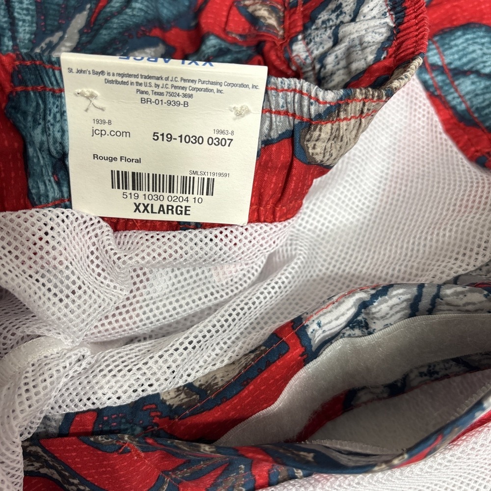 NWT St John's Bay Swim Trunks Sz XXL Red Tropical Floral Rouge BR-01-939-B - Picture 5 of 7